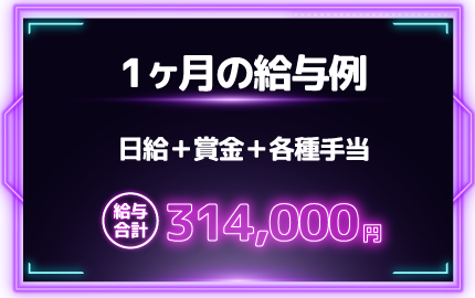 1ヶ月の給与例 日給+賞金+各種手当 給与合計314,000円