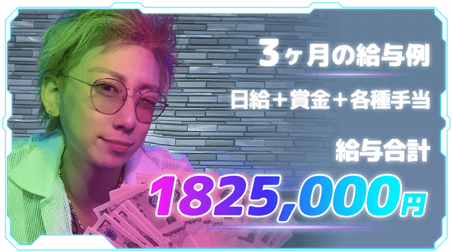 3ヶ月の給与例歩合+賞金+各種手当給与合計1,826,000円